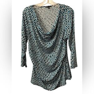 Chaus Patterned Top with cowl neck & rutching on sides EUC Women’s size XL